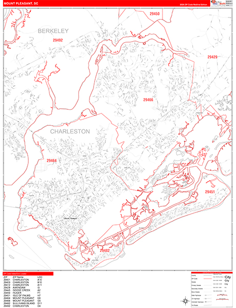 Mount Pleasant Zip Code Wall Map